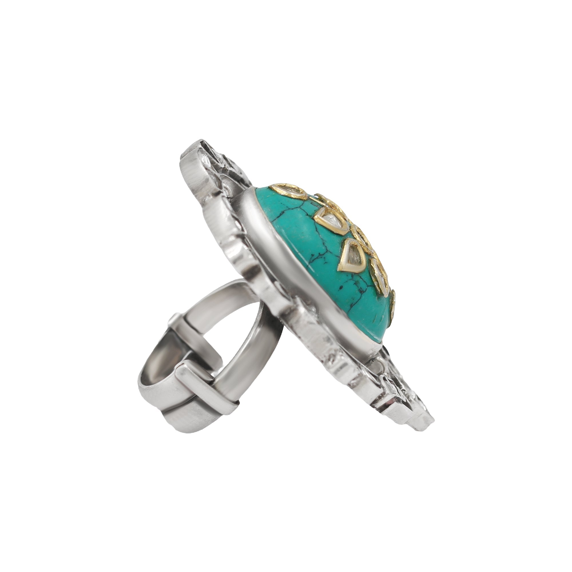 Sangeeta Boochra Handcrafted Turquoise & Kundan Silver Ring