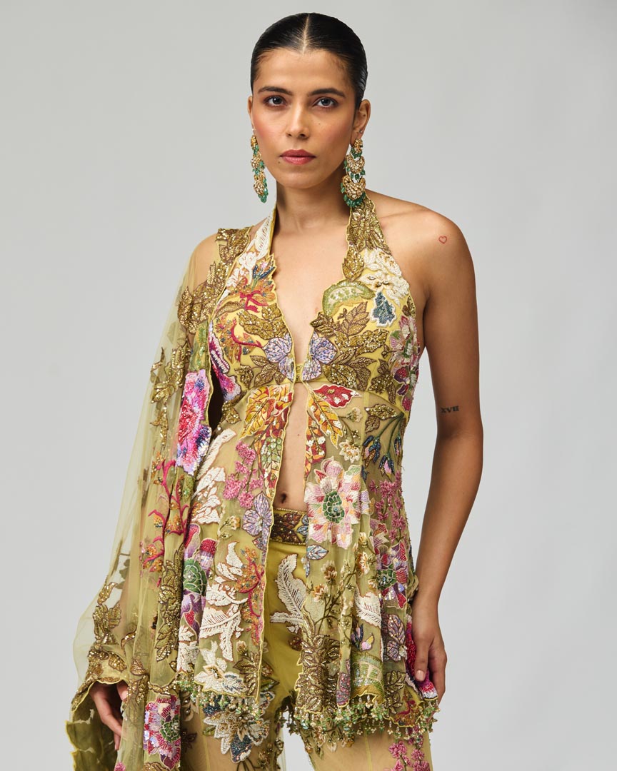Multicolor Embroidered Mono Net Sharara Set for Festive Occasions