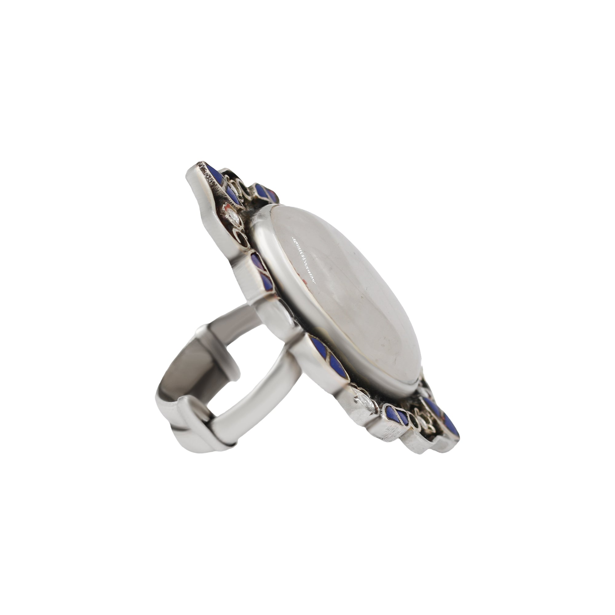 Sangeeta Boochra Handcrafted Silver Kundan Ring with Lapis Stone