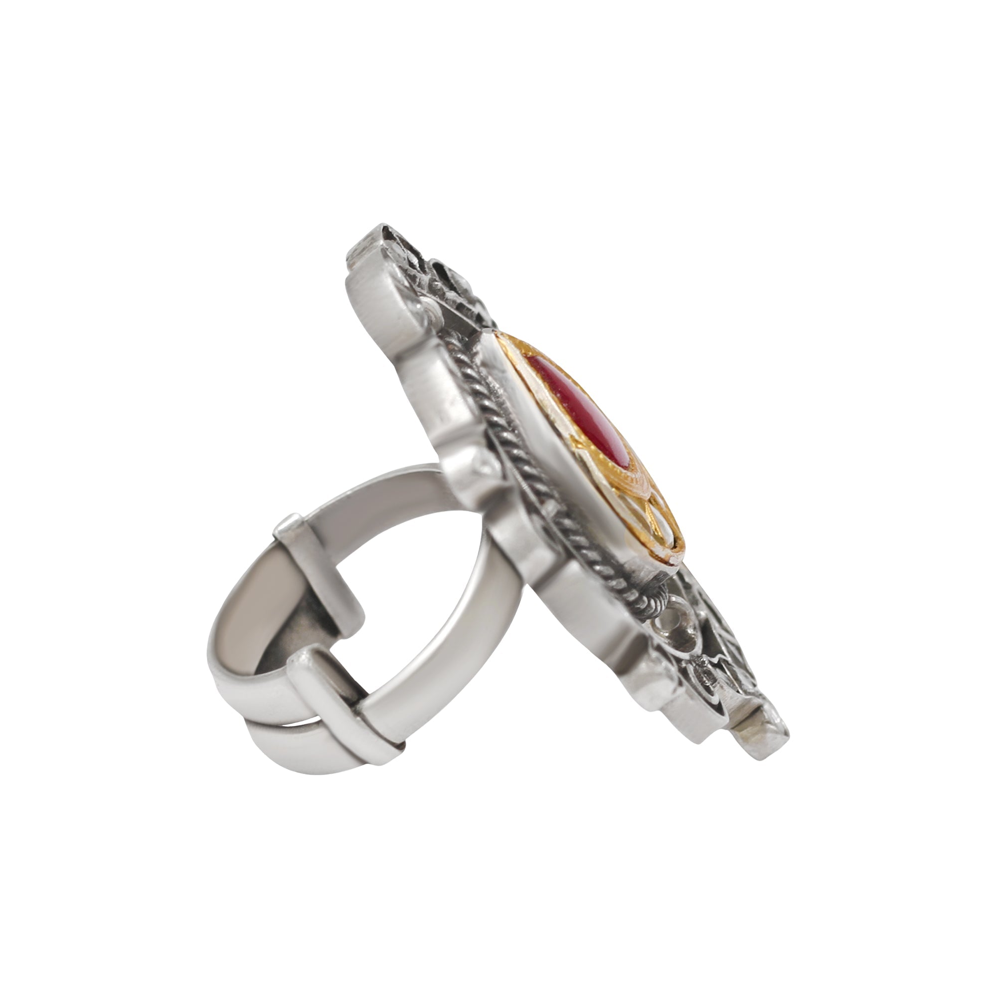 Sangeeta Boochra Handcrafted Kundan Silver Ring