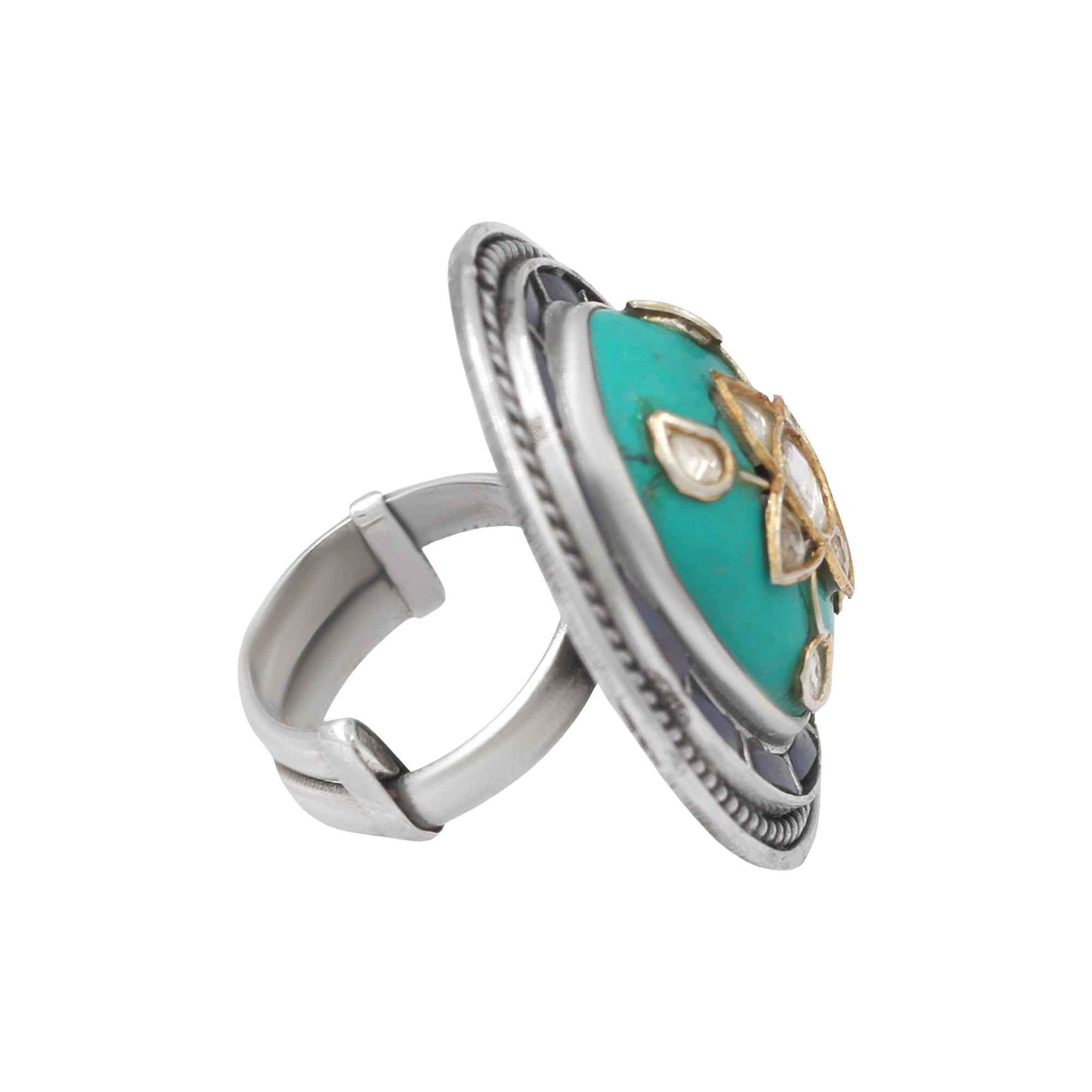 Sangeeta Boochra Turquoise & Kundan Silver Statement Ring