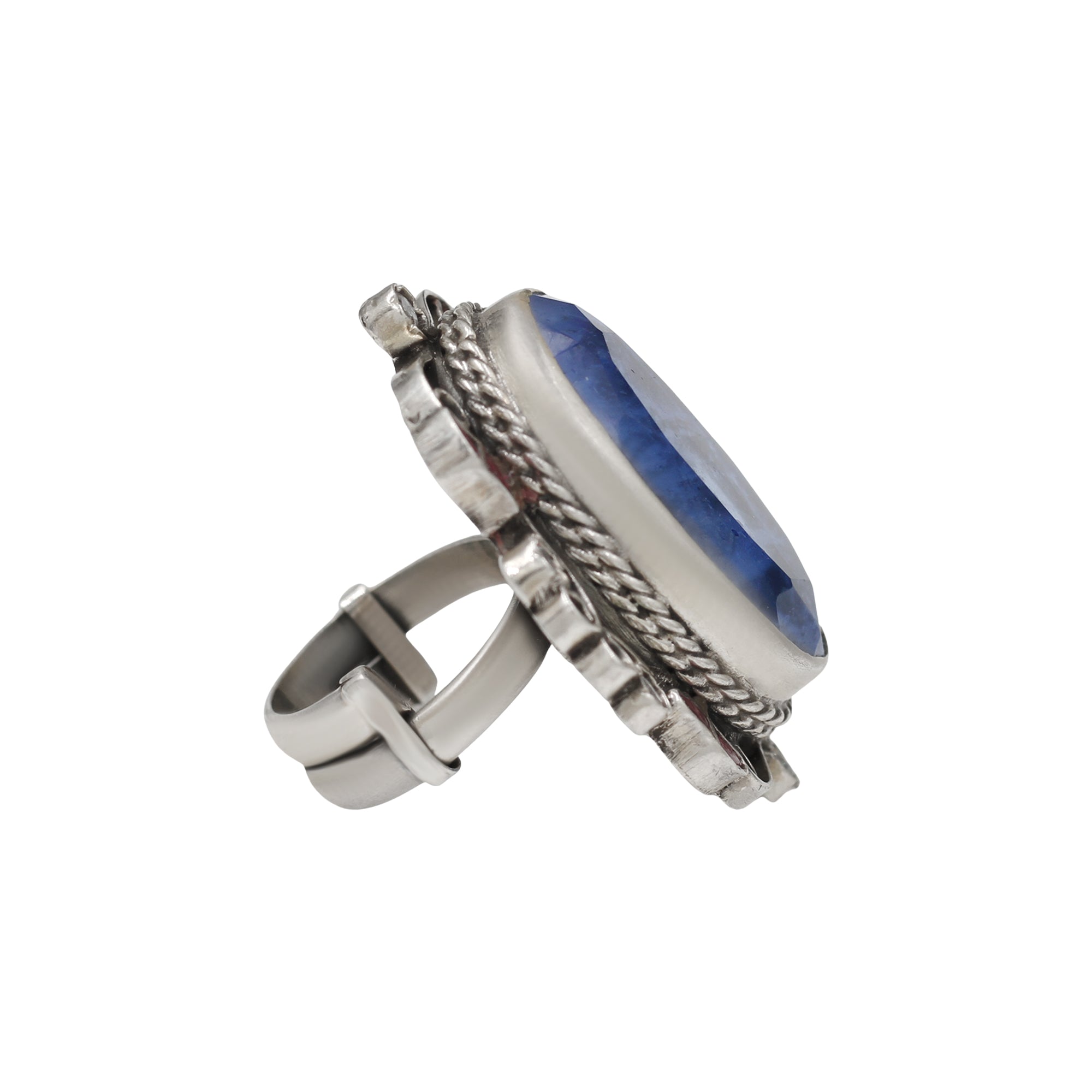 Sangeeta Boochra Handcrafted Blue Stone Silver Ring