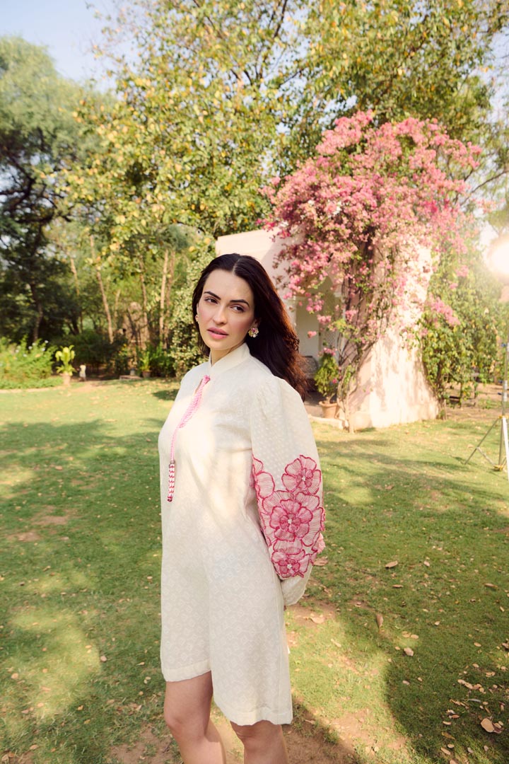 PINK SLEEVES EMB DRESS- RIKA DRESS
