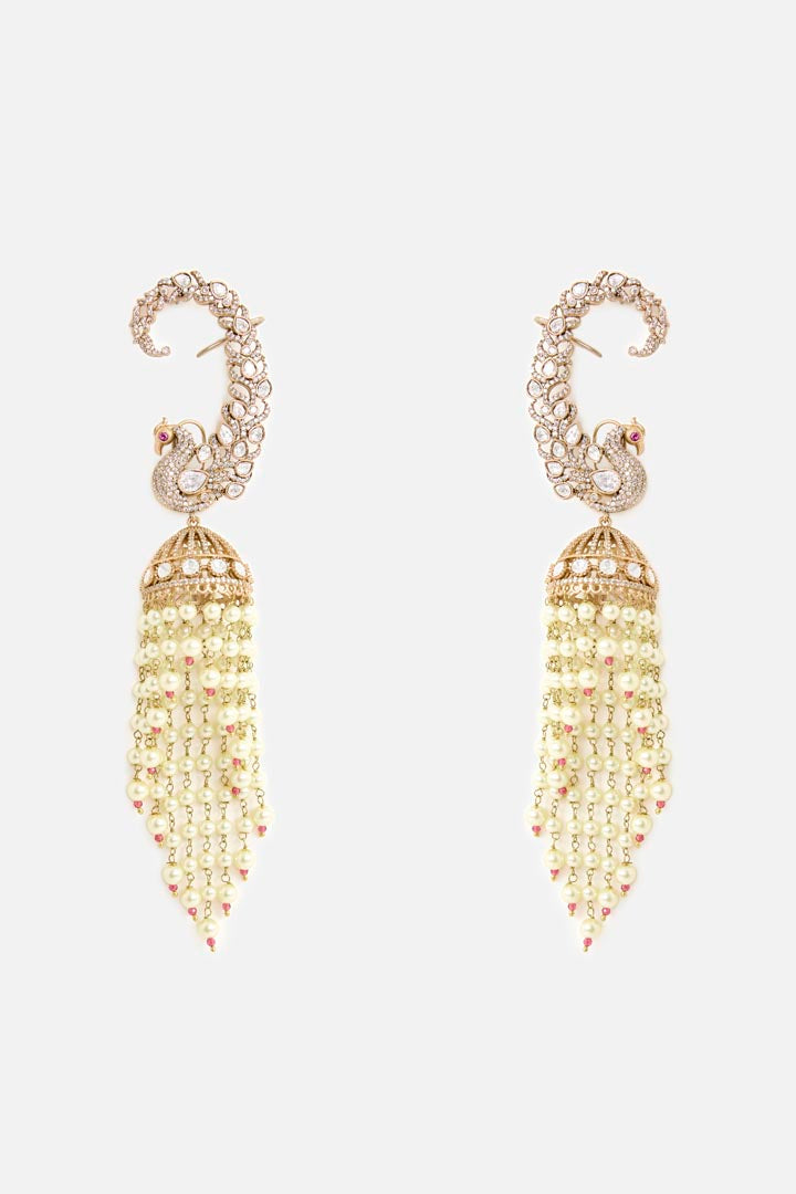 Gold-Plated Long Statement Pearl Drop Chandelier Earrings for Women