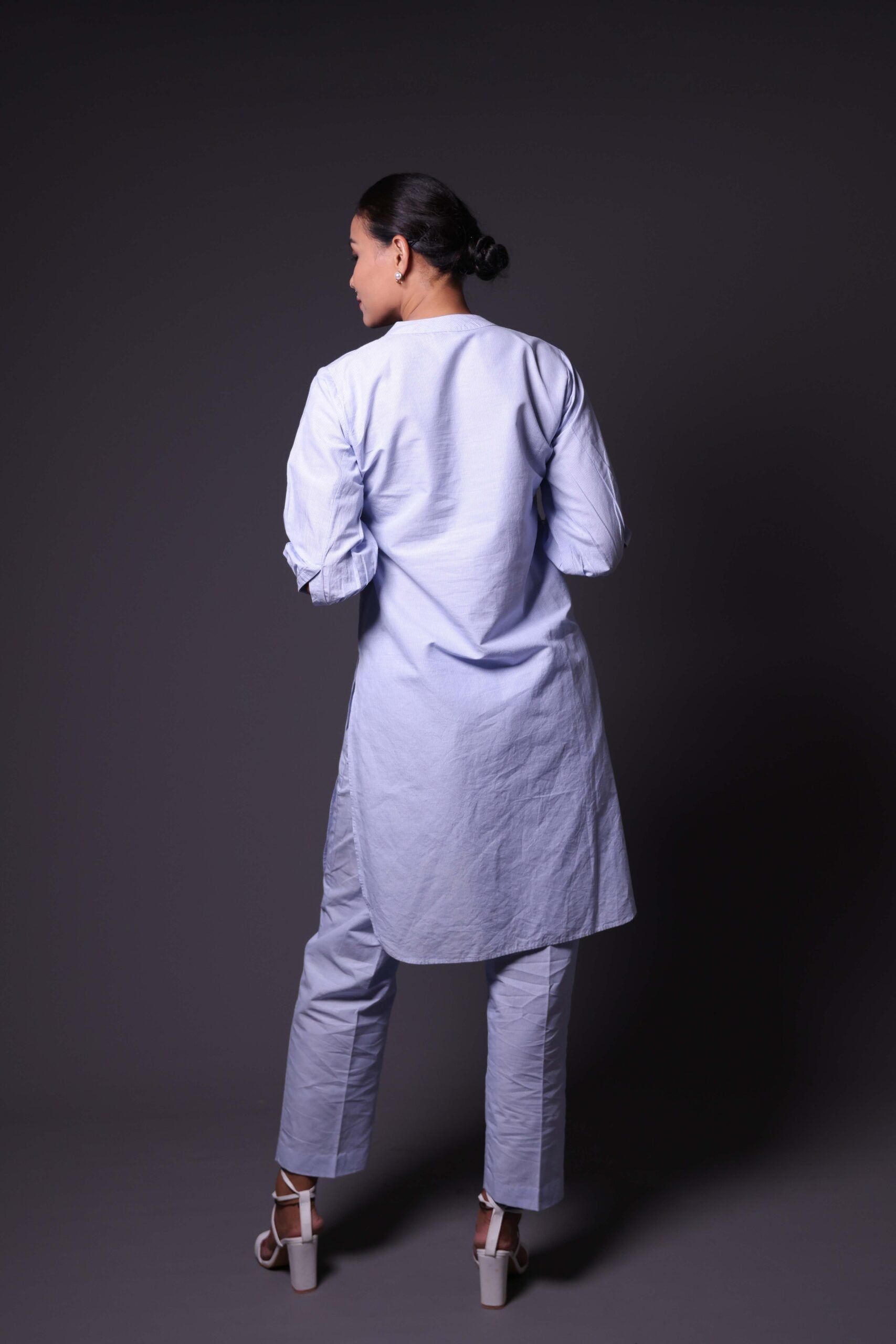 Blue and White Stripes Print Kurta with Palazzo