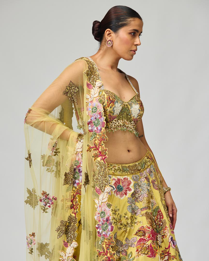 Multi-Color Embroidered Lime Green Lehenga Set for Weddings