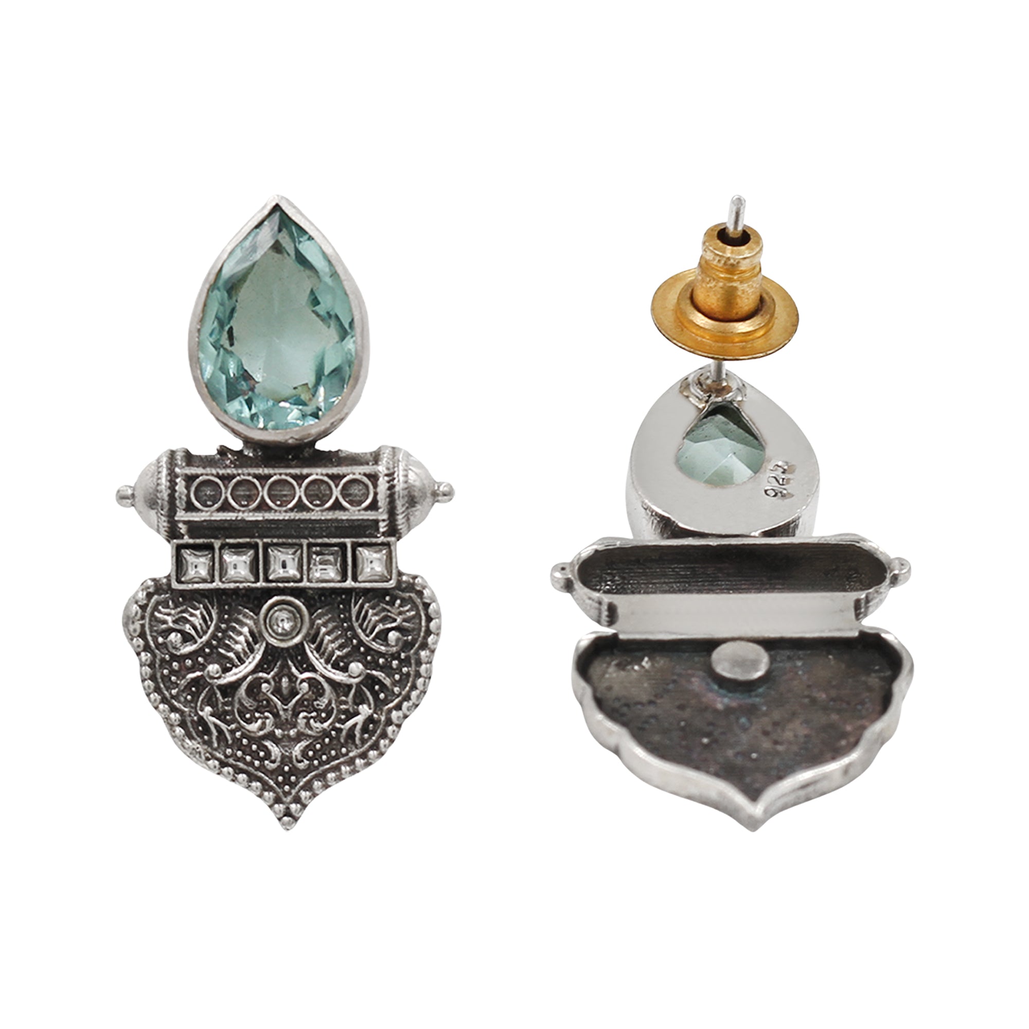 Sangeeta Boochra Vintage Style Silver Aqua Statement Earrings