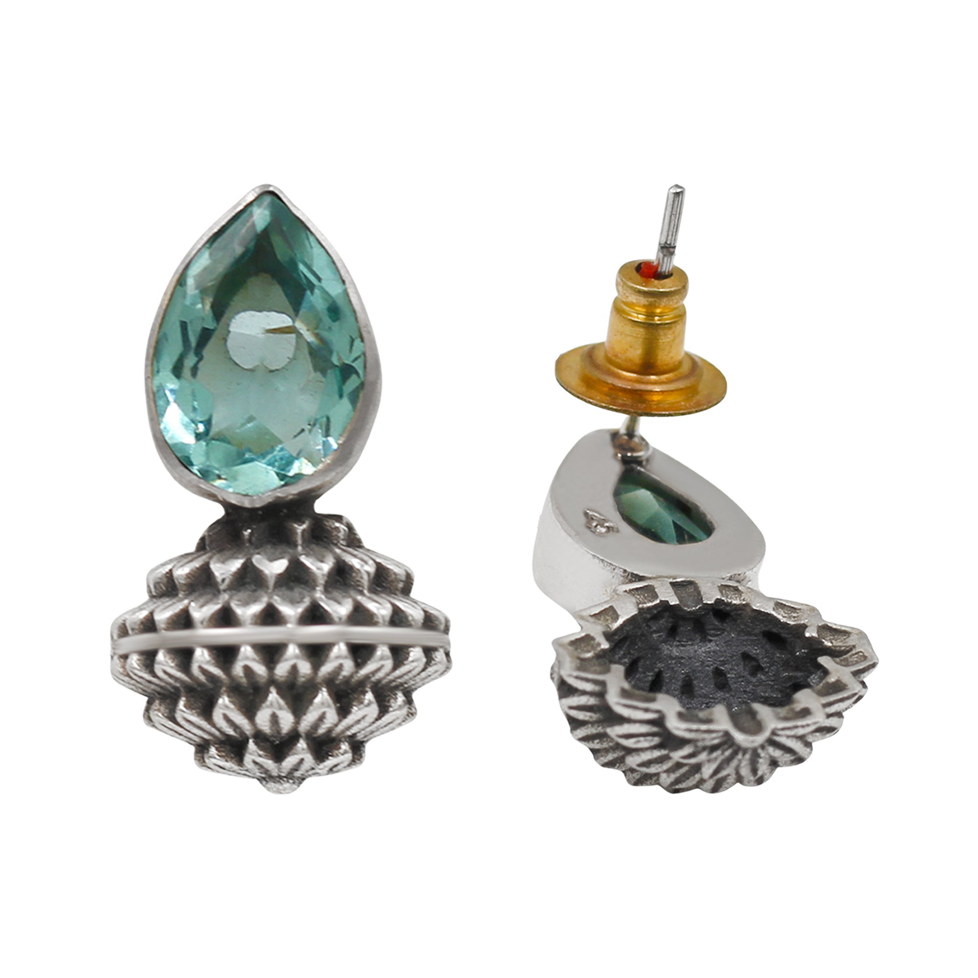 Sangeeta Boochra Designer Oxidised Silver Teardrop Stone Earrings