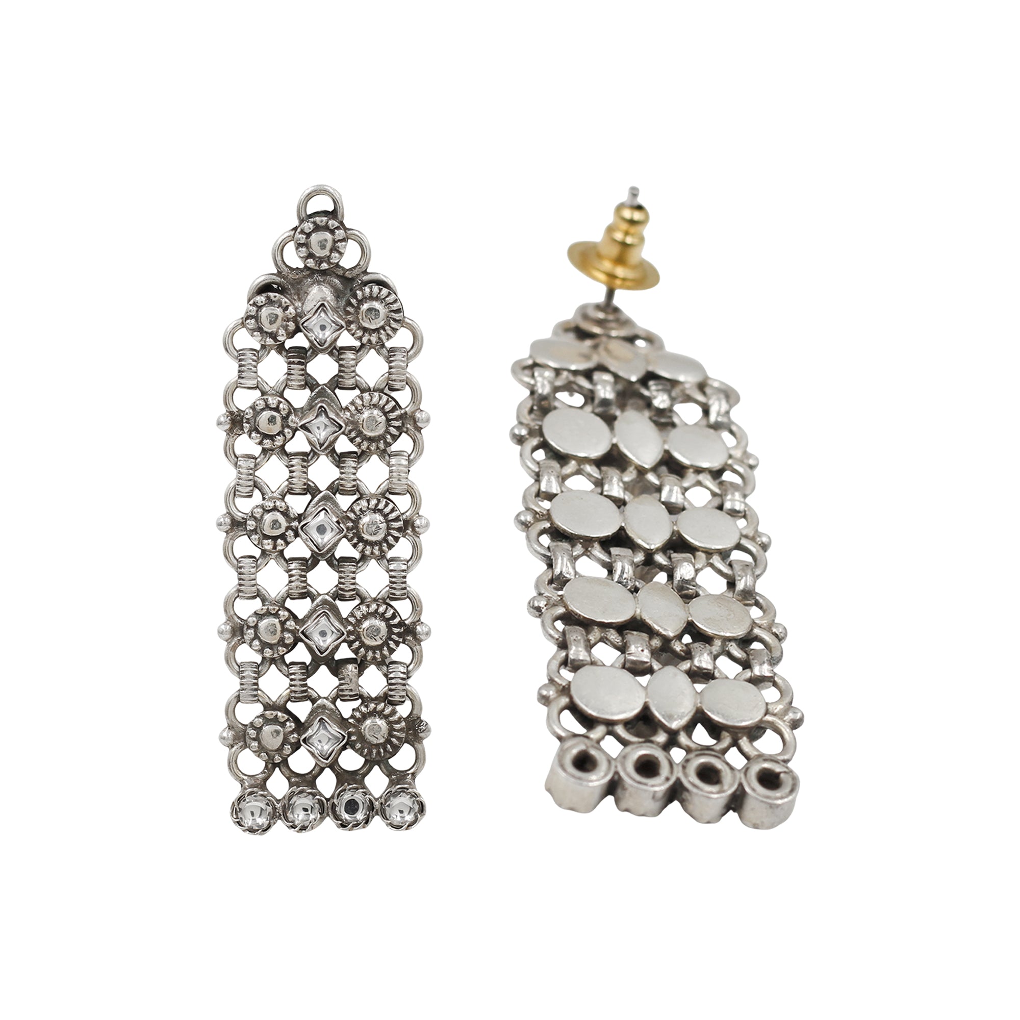 Sangeeta Boochra Handcrafted Silver Long Statement Earrings