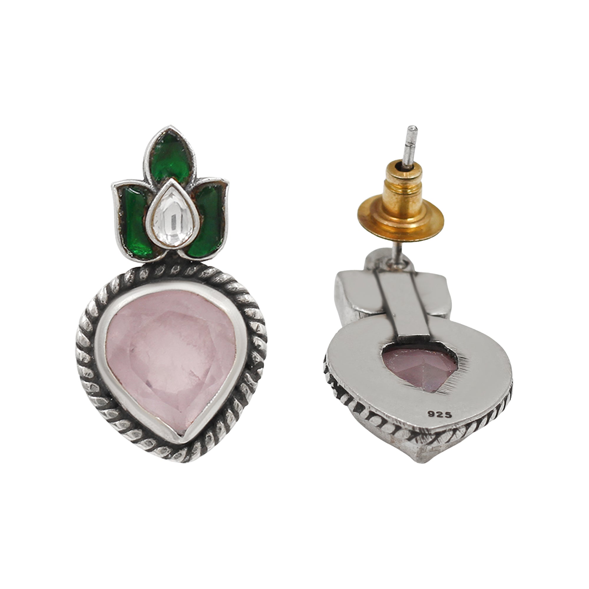 Sangeeta Boochra Heritage Silver Pink Teardrop Earrings