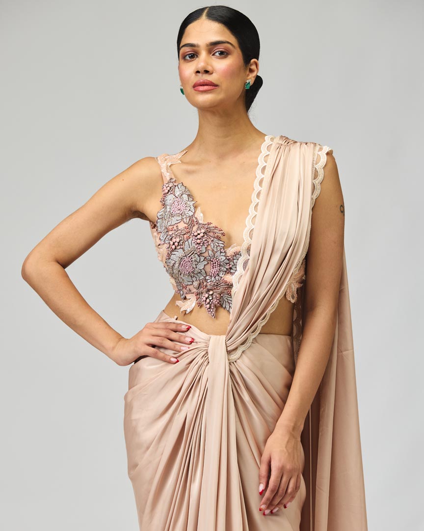 BLUSH SATIN SAREE SET