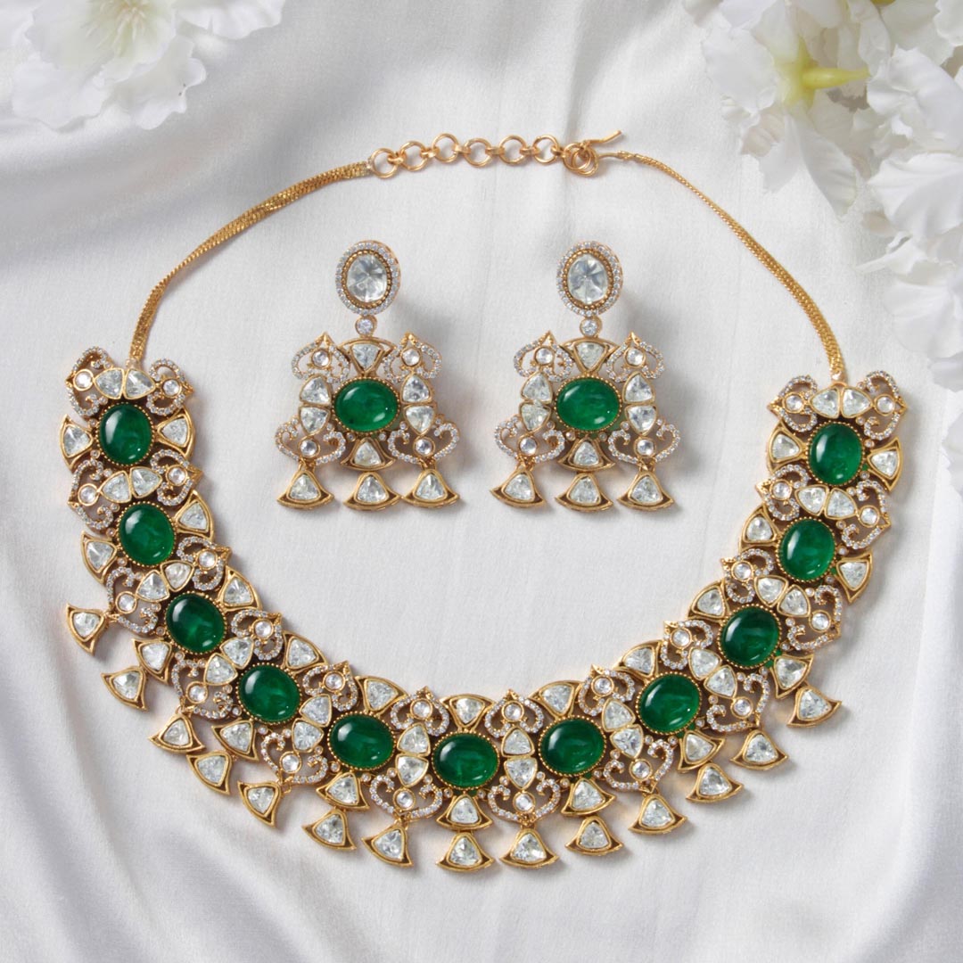Kundan and Oval Emerald Ethnic Choker Set