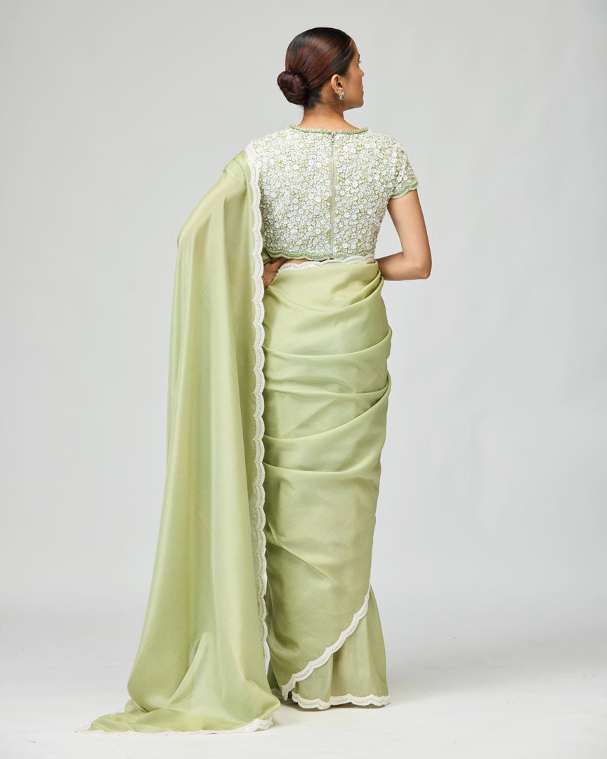 Embellished Viscose Tissue Saree Set for Festive Occasions