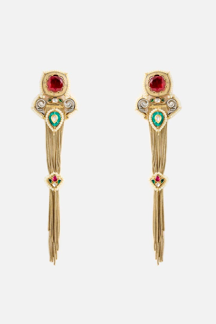 Multicolor Stone Long Statement Earrings