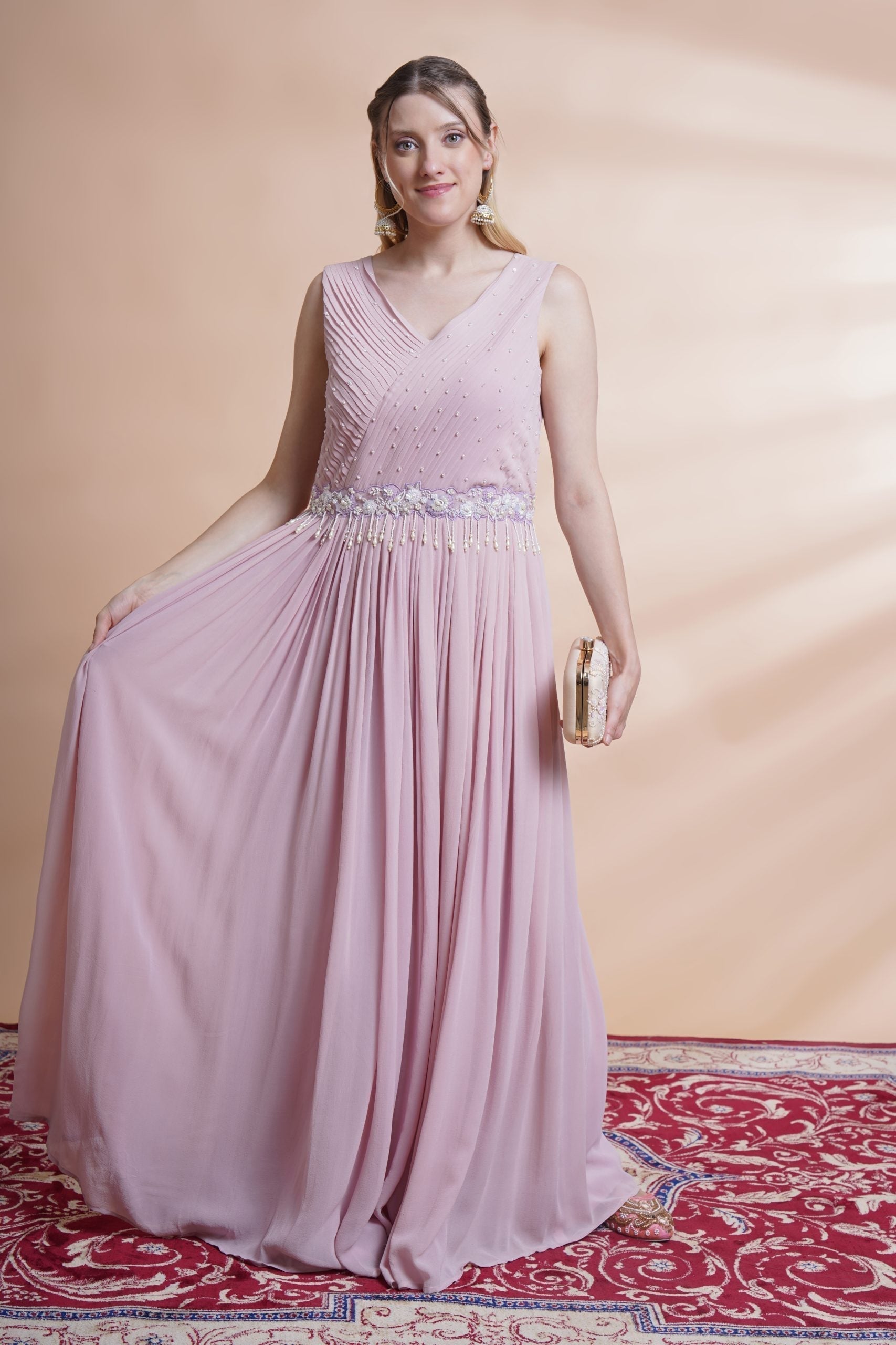 Image of Mauve georgette flare  gown set