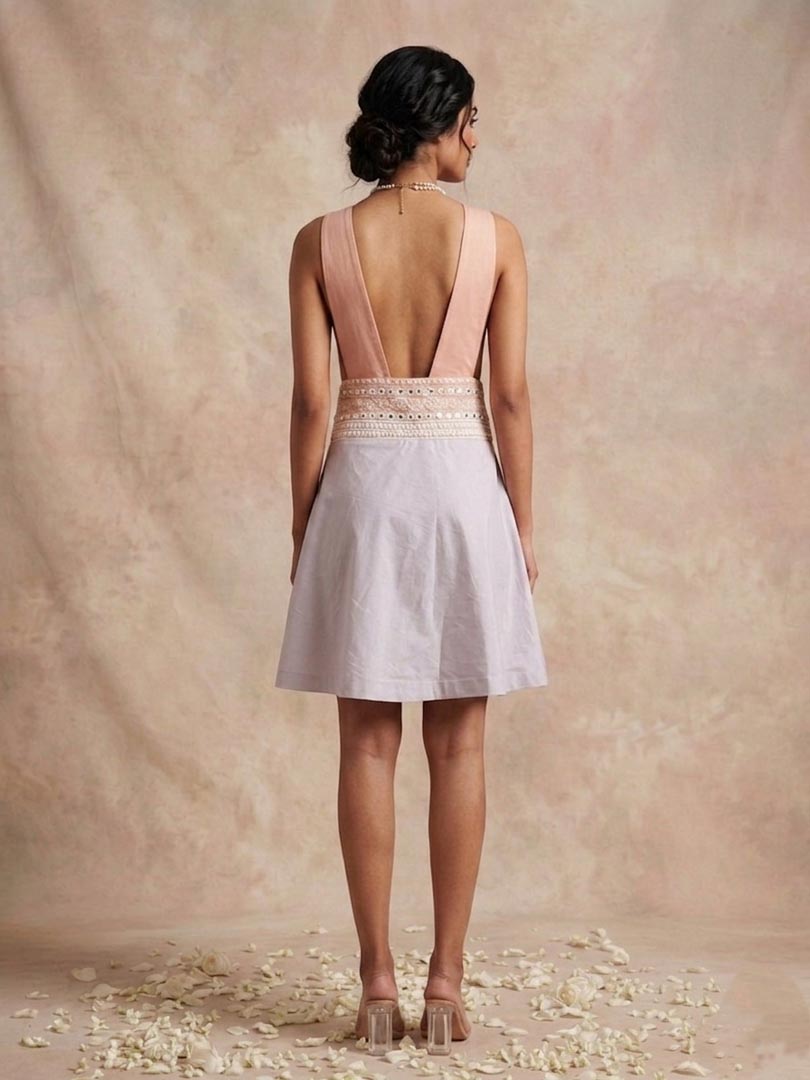 THETAA Solene  Hand-Embroidered Chanderi Cotton Dress