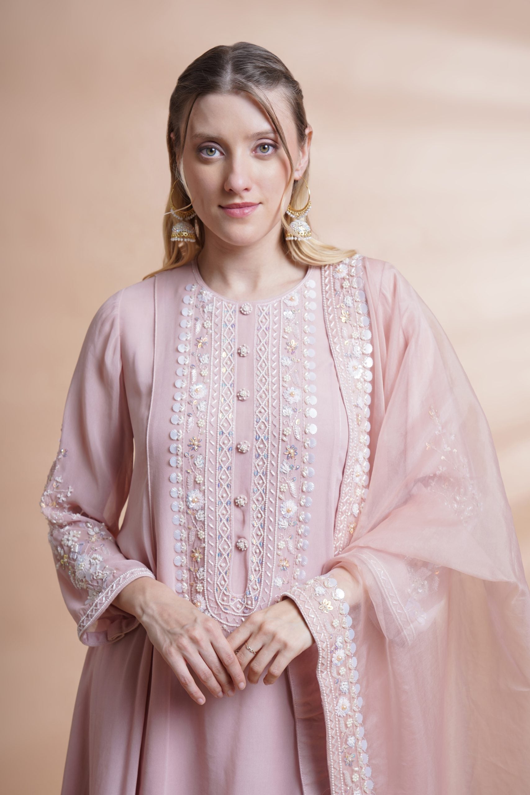 Image of Mauve georgette stylised kurta set