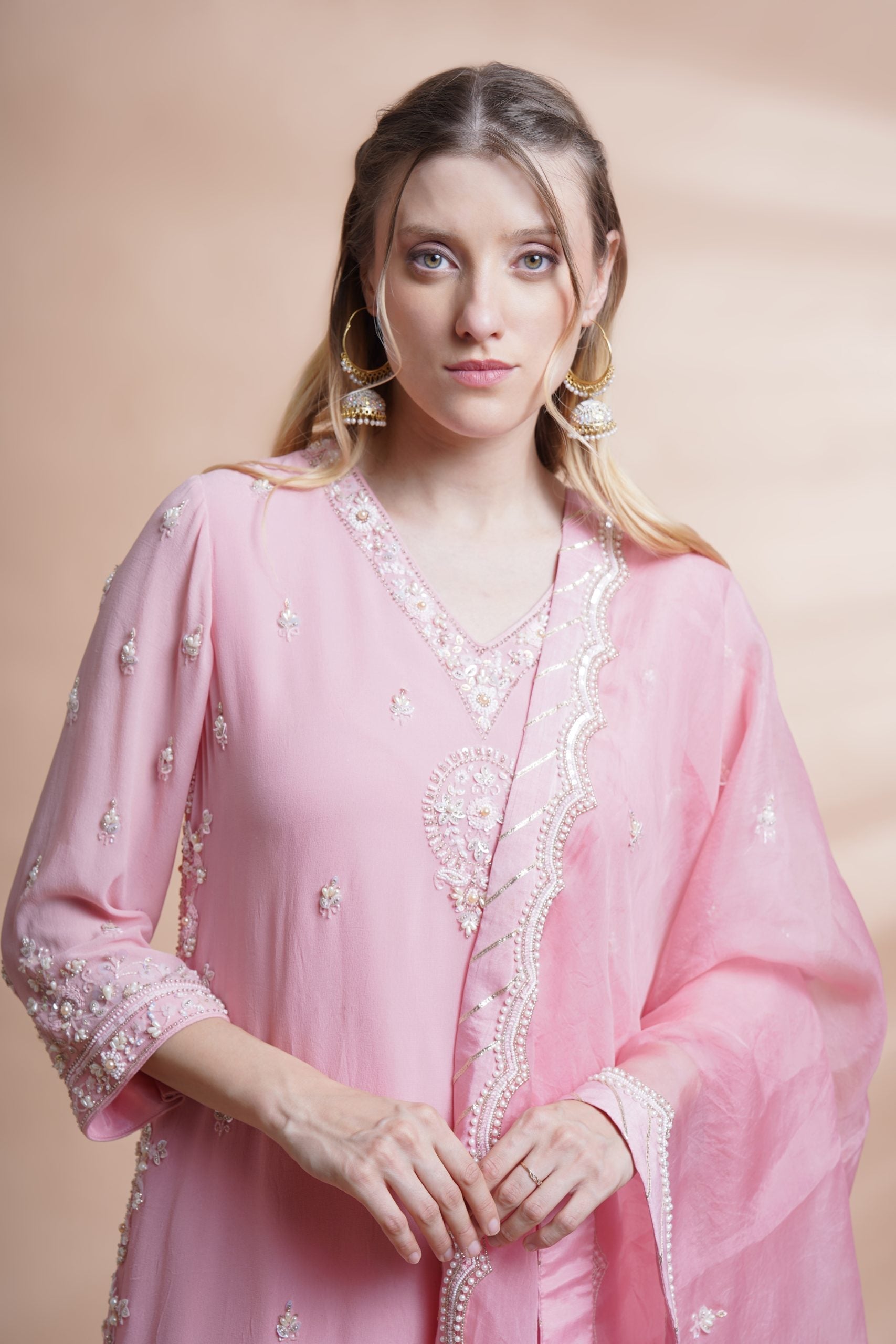 Image of Pink georgette kurta suit set