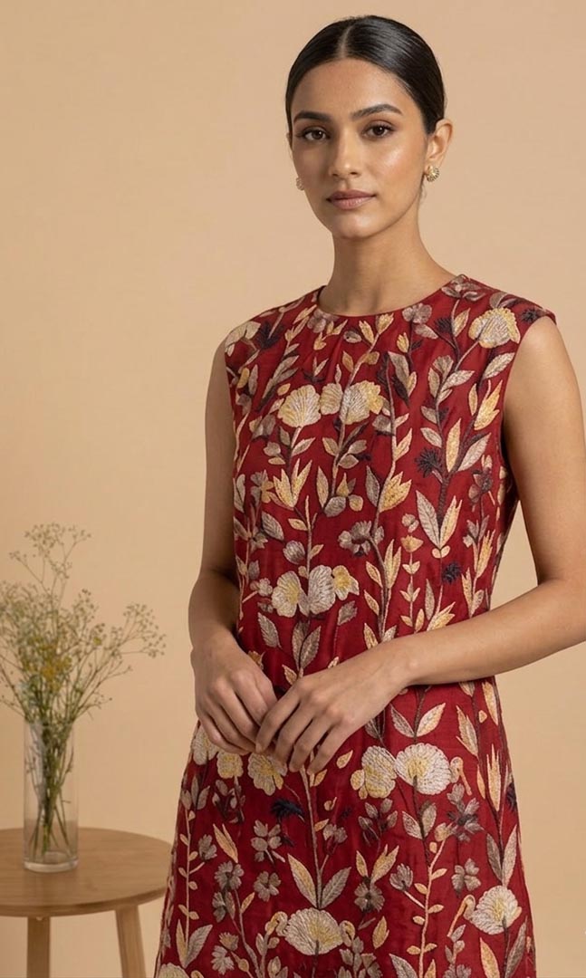 THETAA Liora  Hand-Embroidered Chanderi Cotton Dress