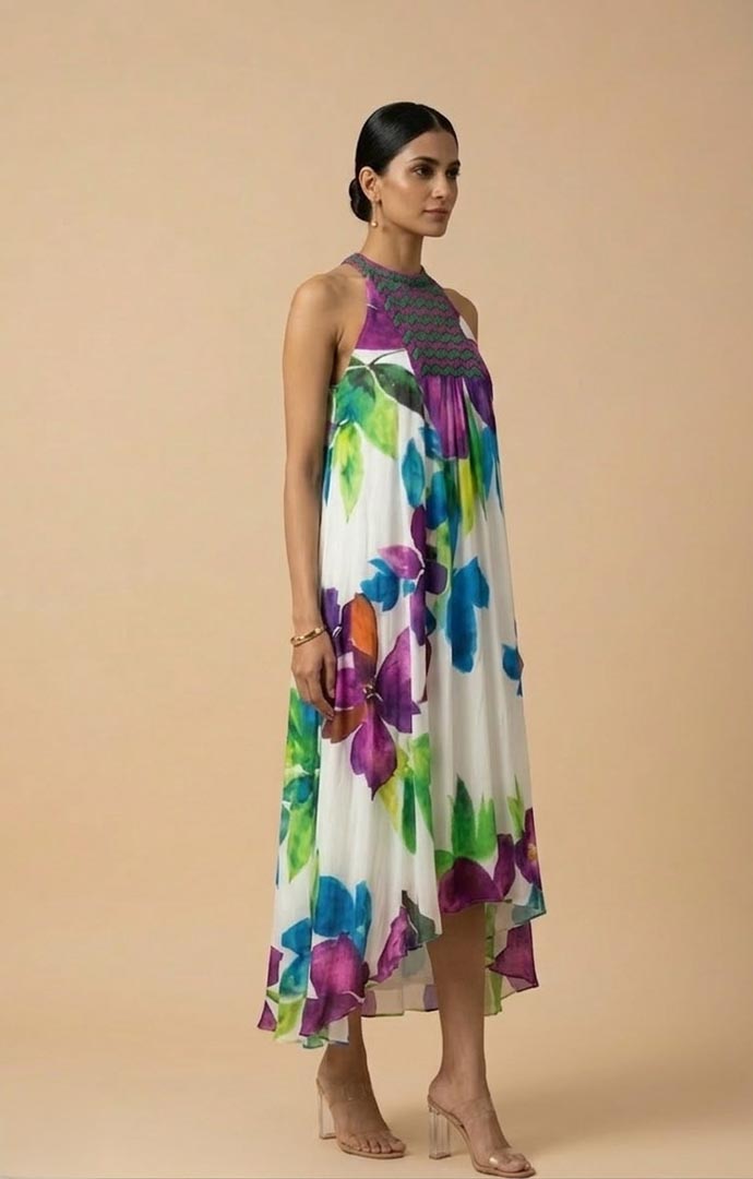 THETAA Isla  Embroidered Silk Shantoon Dress