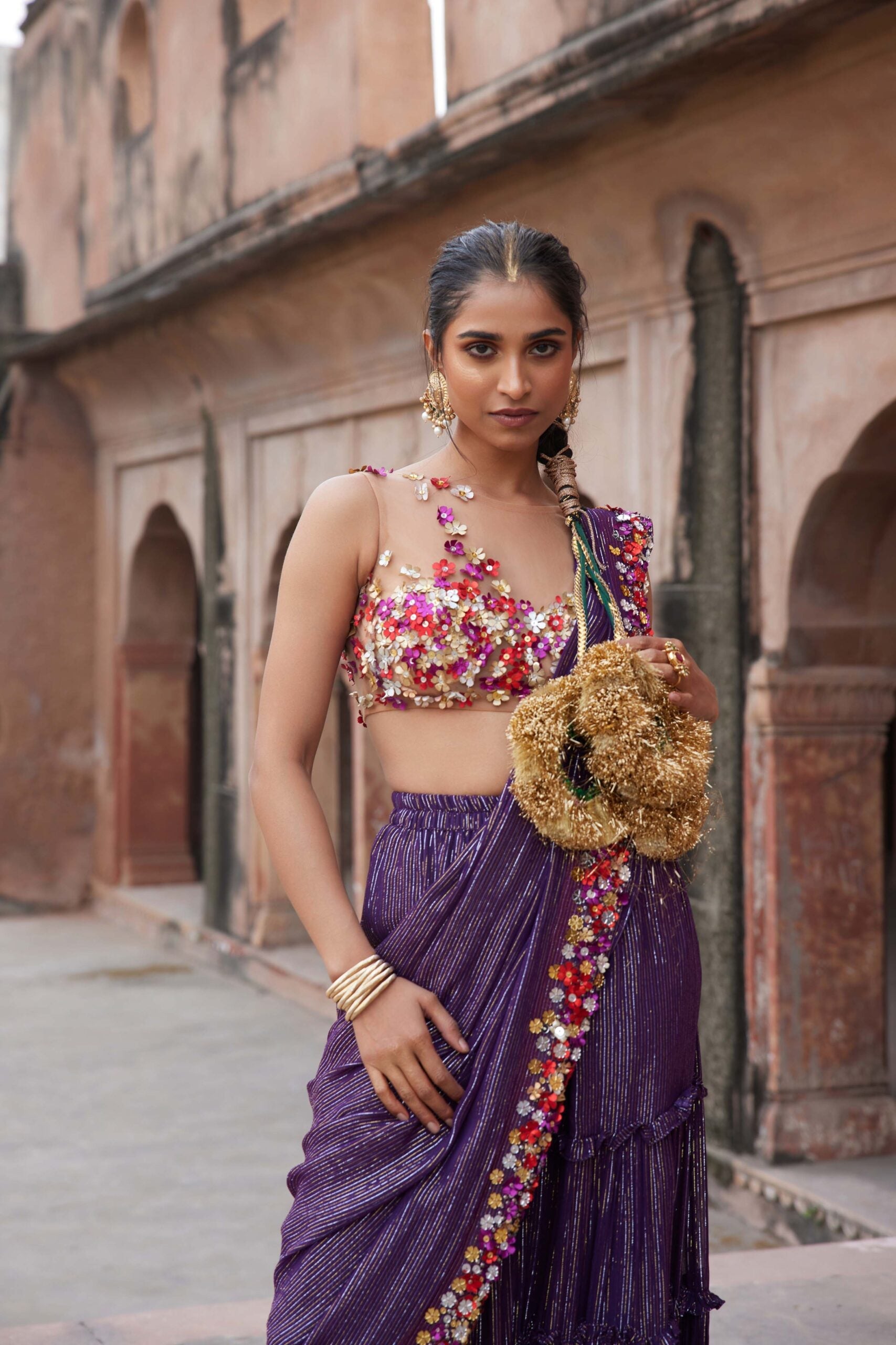 Tired sharara drape saree set EBN36