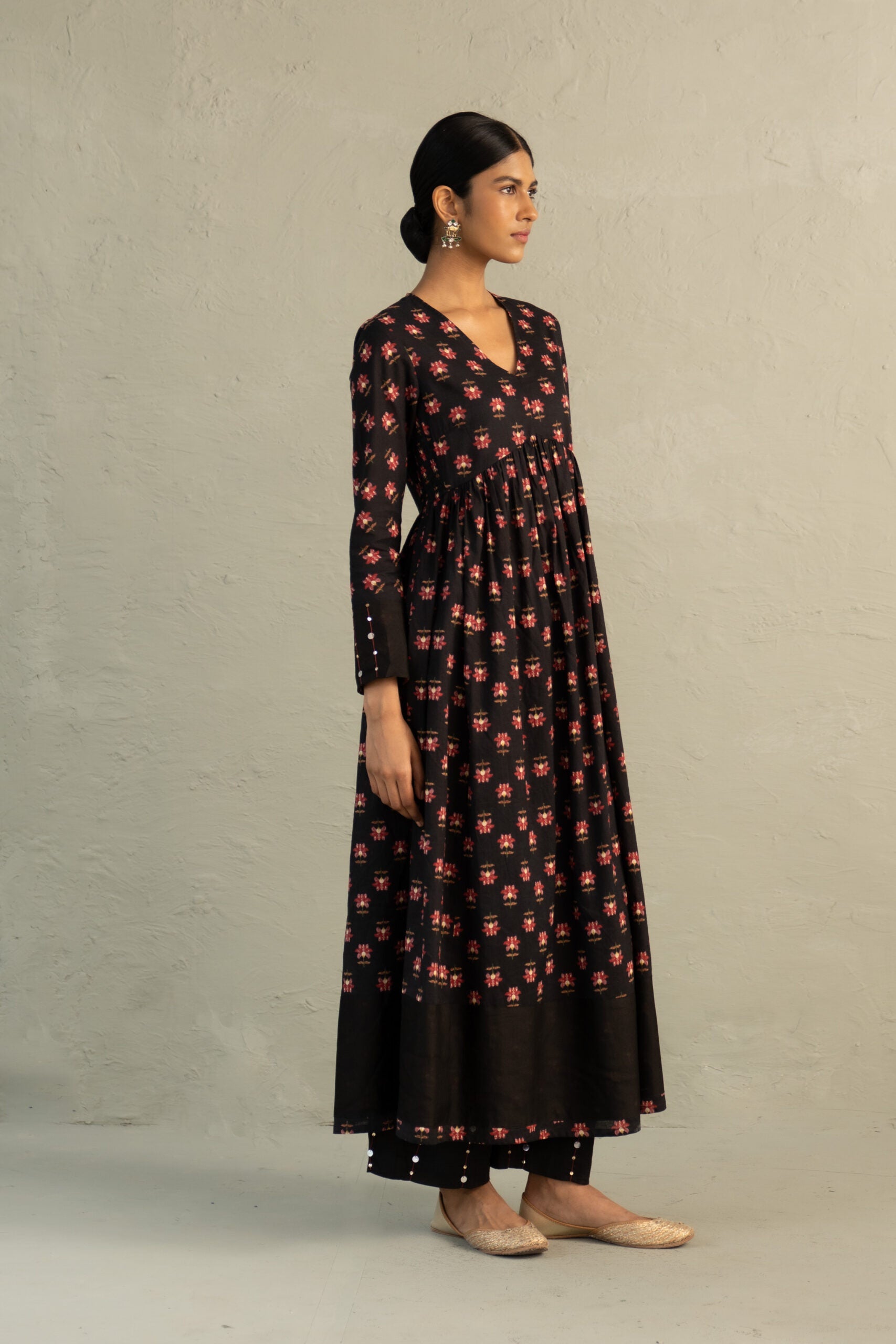 Black Phool Dori Anarkali Set