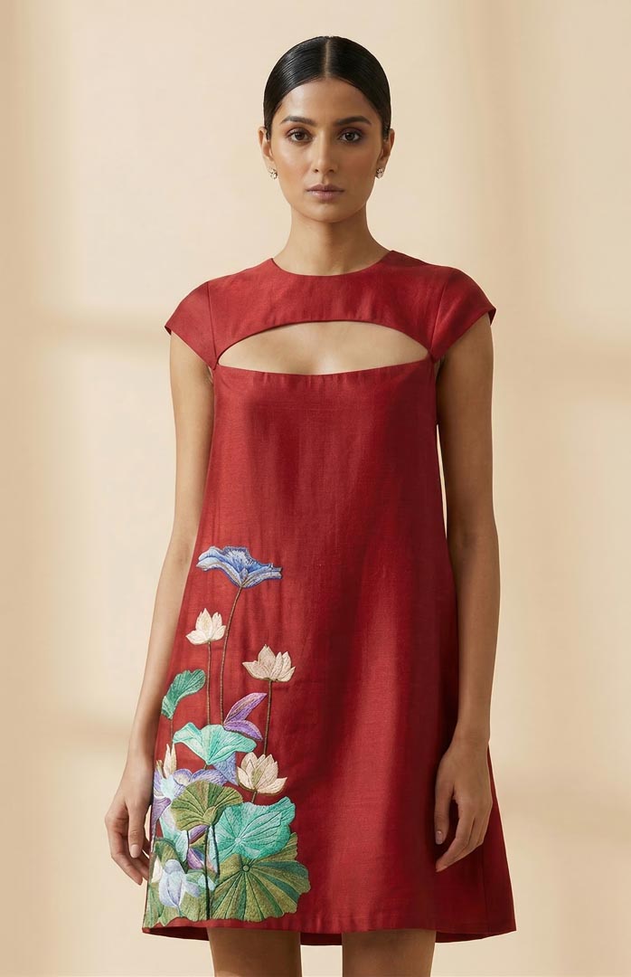 THETAA Sera  Embroidered Chanderi Cotton Dress