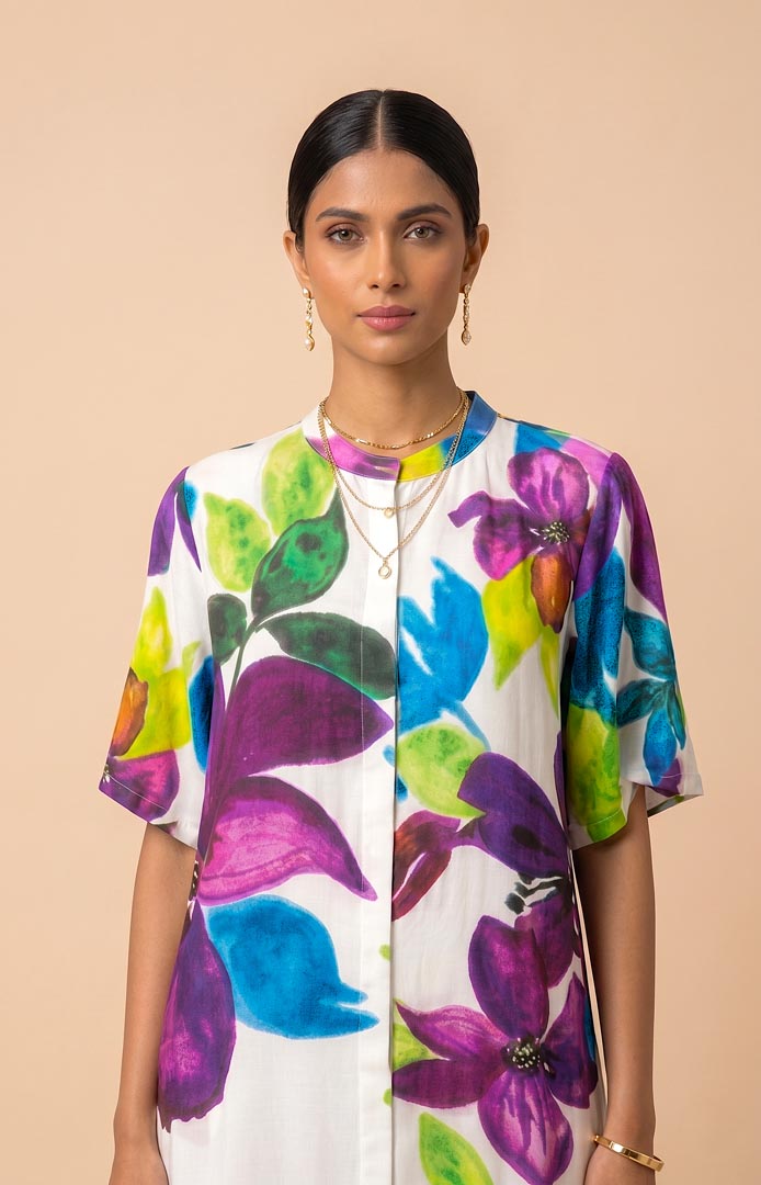 THETAA Calista  Embroidered Silk Shantoon Dress