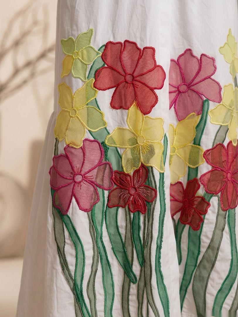 THETAA Cerise  Embroidered Cotton Poplin Dress
