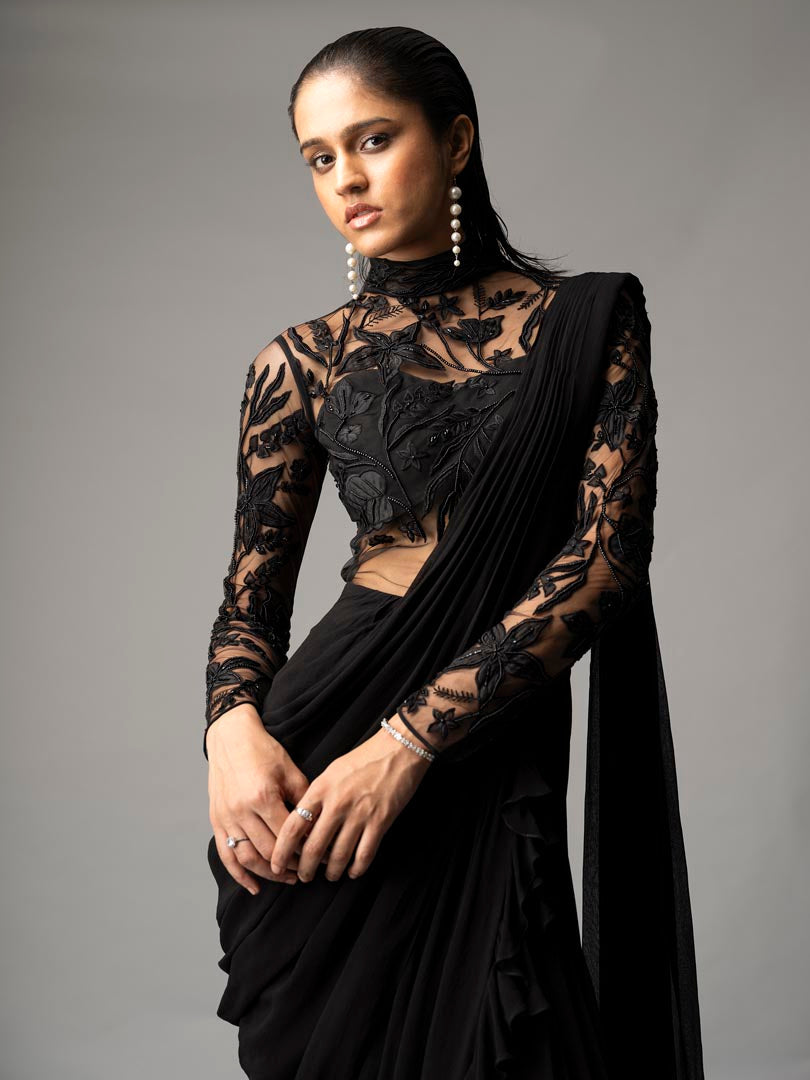 Black Vale Saree Gown