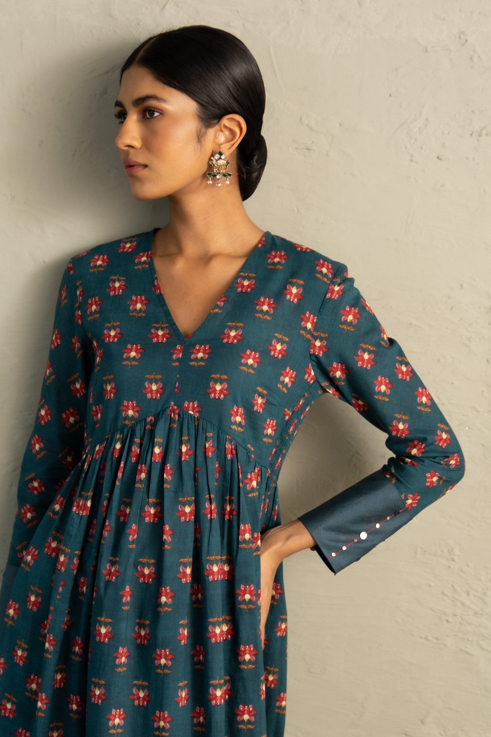 Teal Phool Dori Anarkali Set