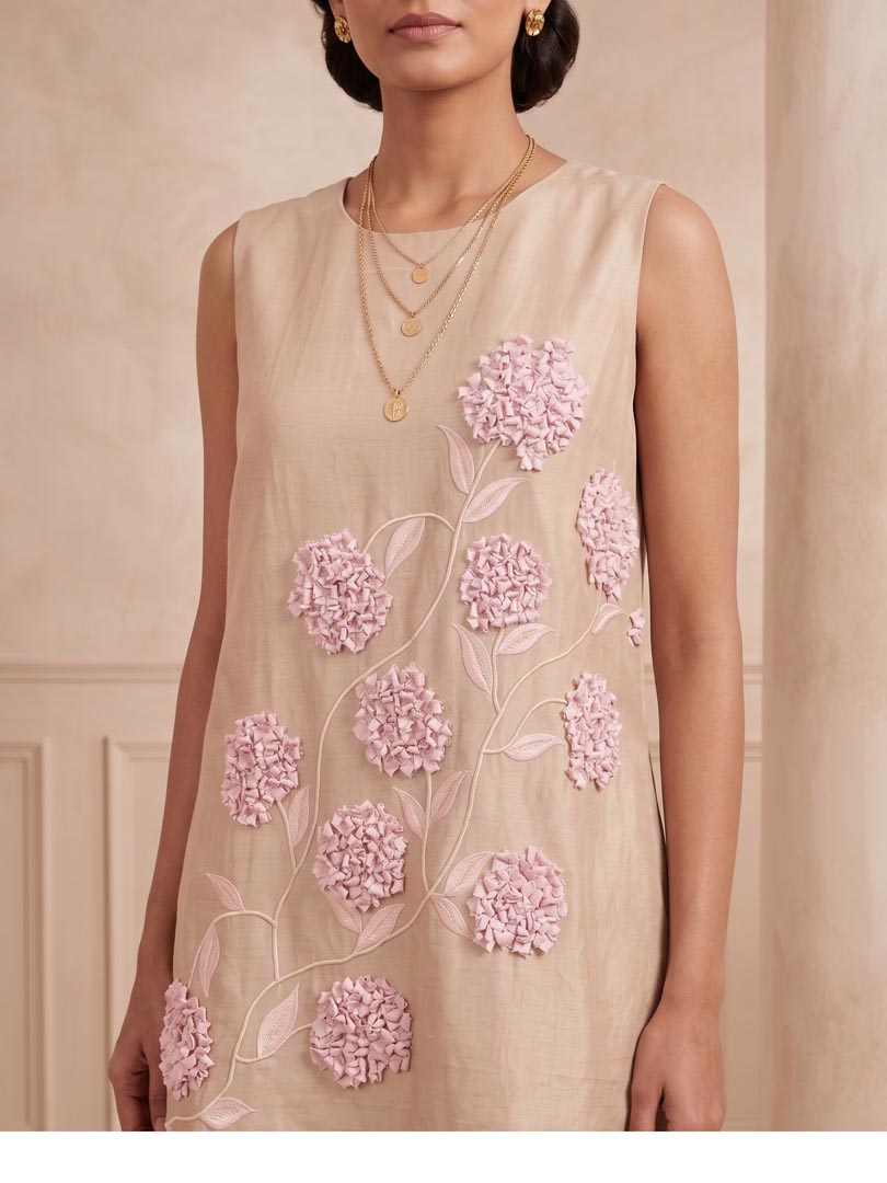 THETAA Fleur  Embroidered Chanderi Cotton Dress