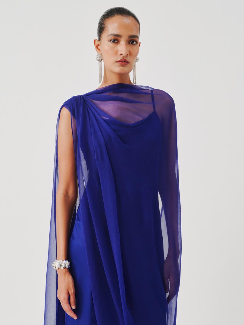 Tyra Slip Dress in Blue with Scarf