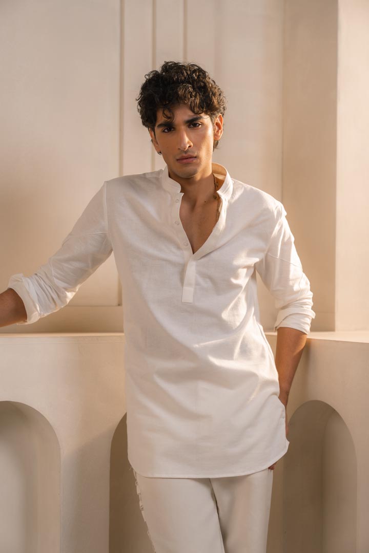 Ivory Cotton Linen Kurta set