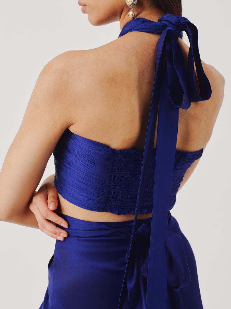 Hope Halter Neck Top in Blue with Elastic Back