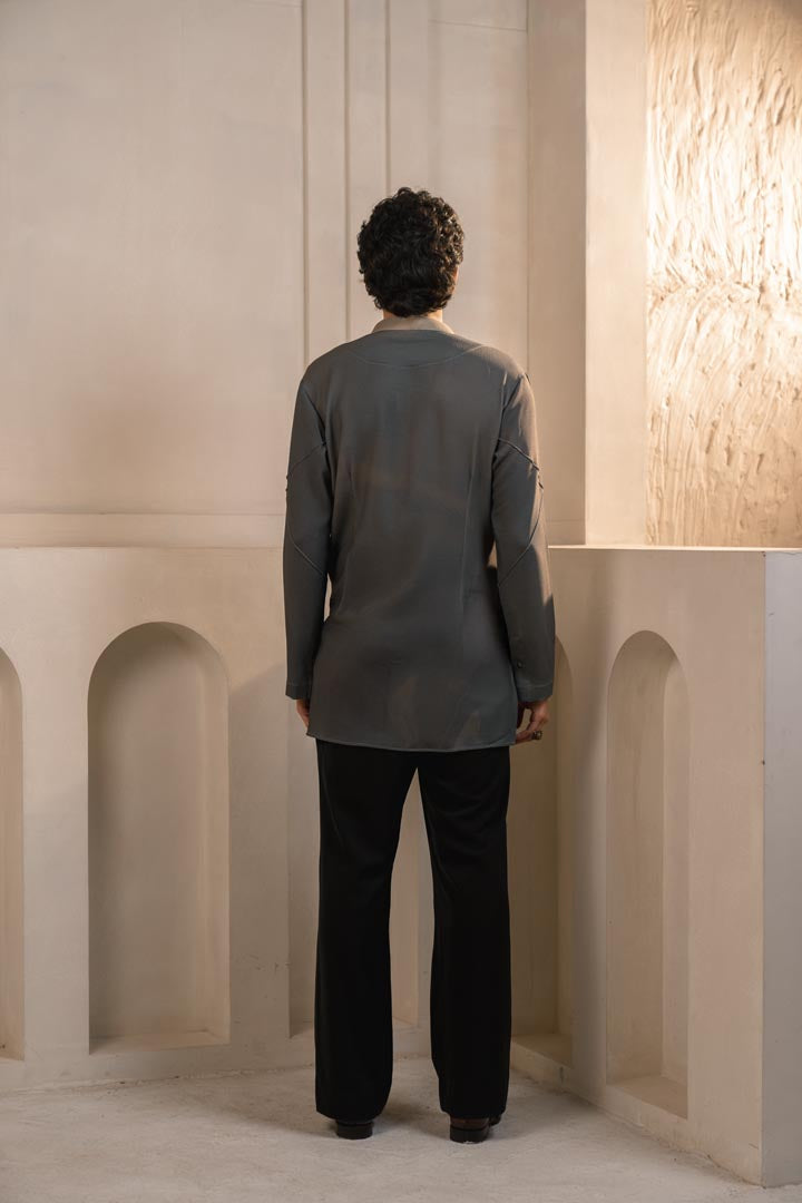 Grey crepe drape kurta set
