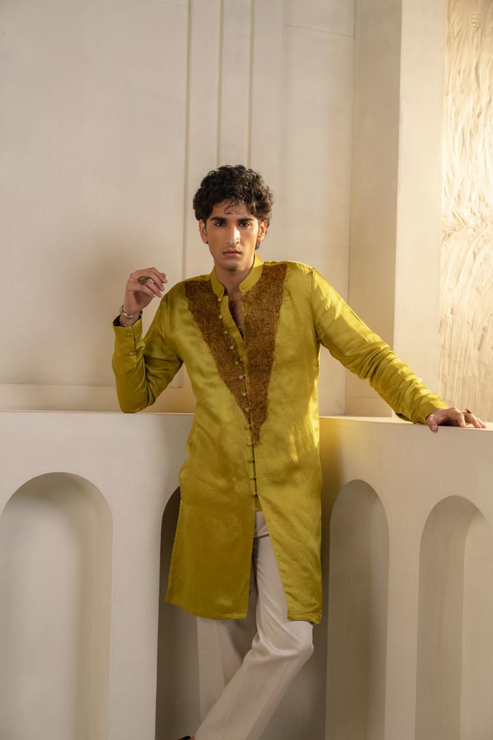 gold Moss linen silk kurta set