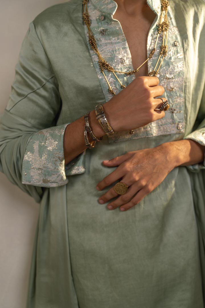 Mint Green Linen Silk Kurta Set