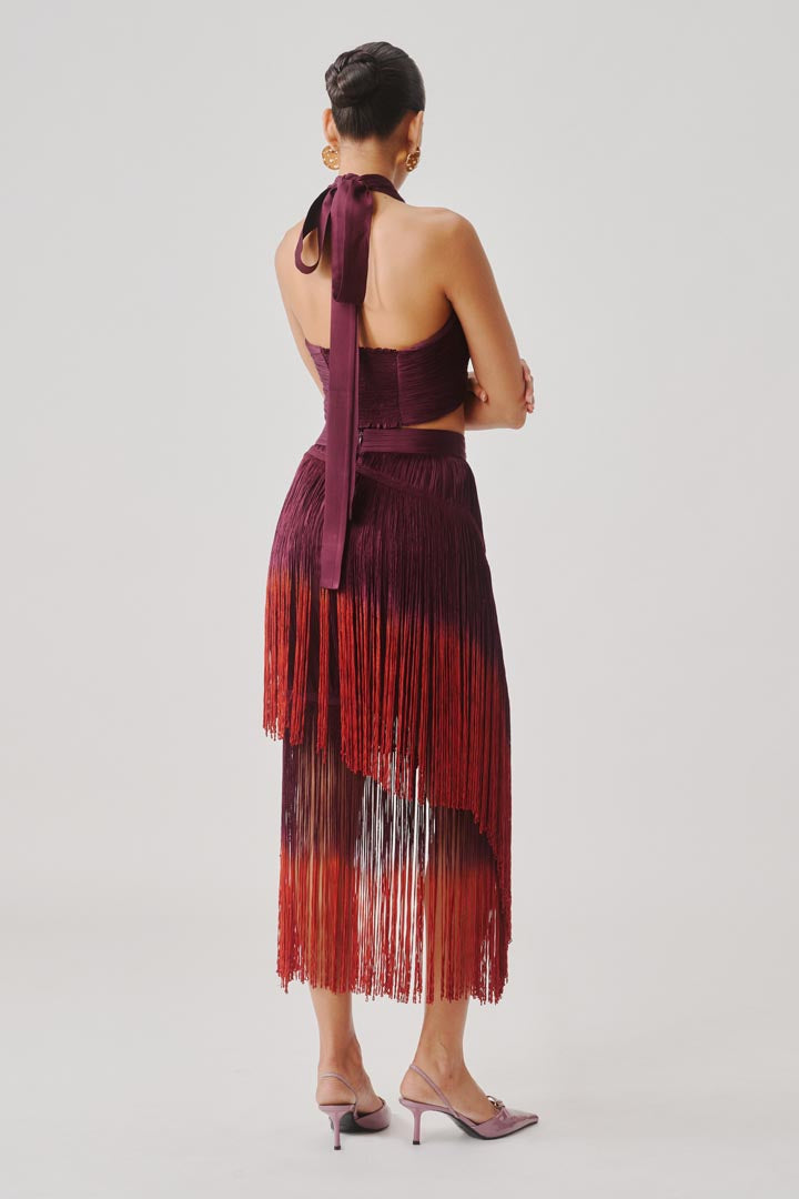 Burnt Wine Fringe Skirt