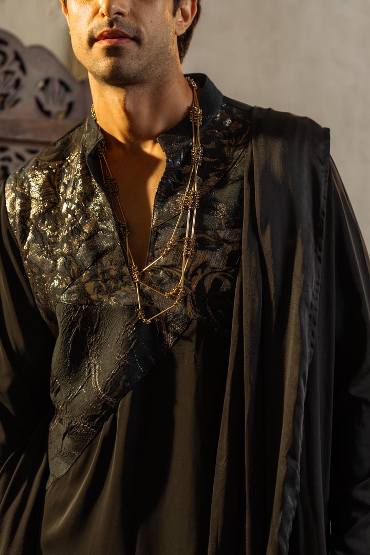 Black silk Crepe Kurta set with dupatta