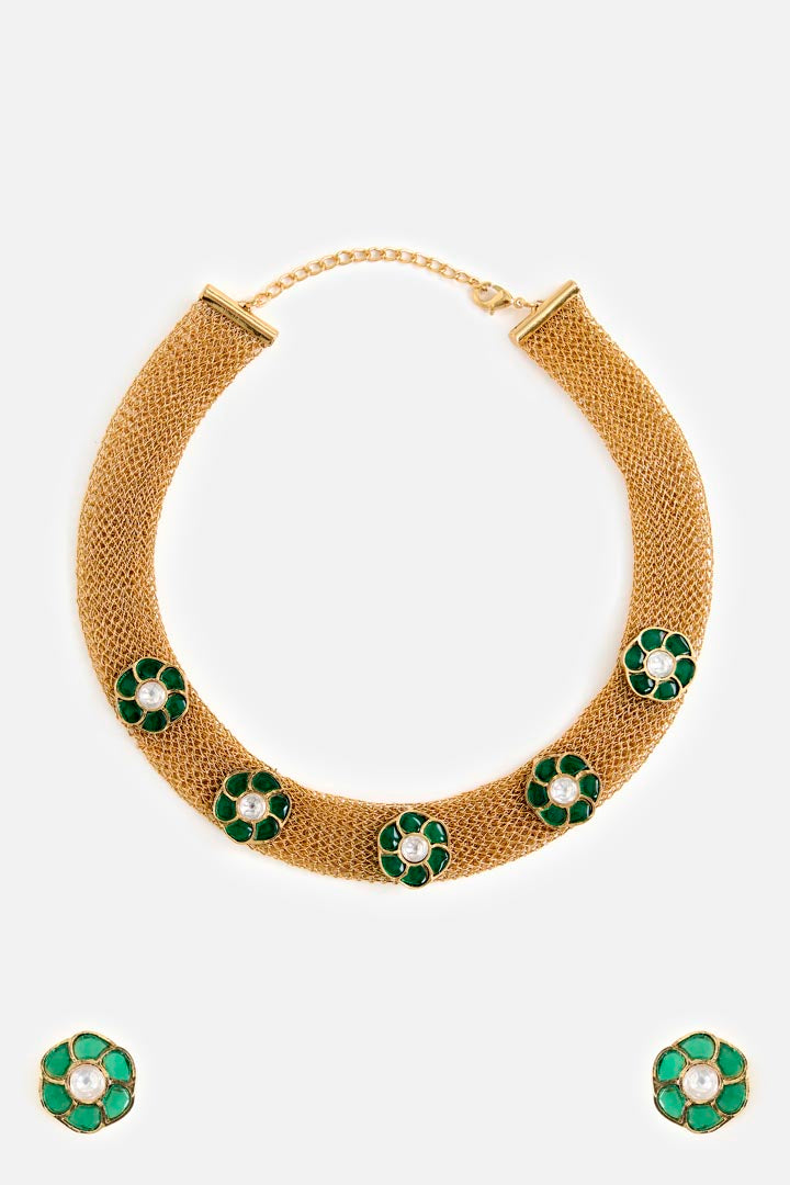Gold-Plated Green Stone Choker Set