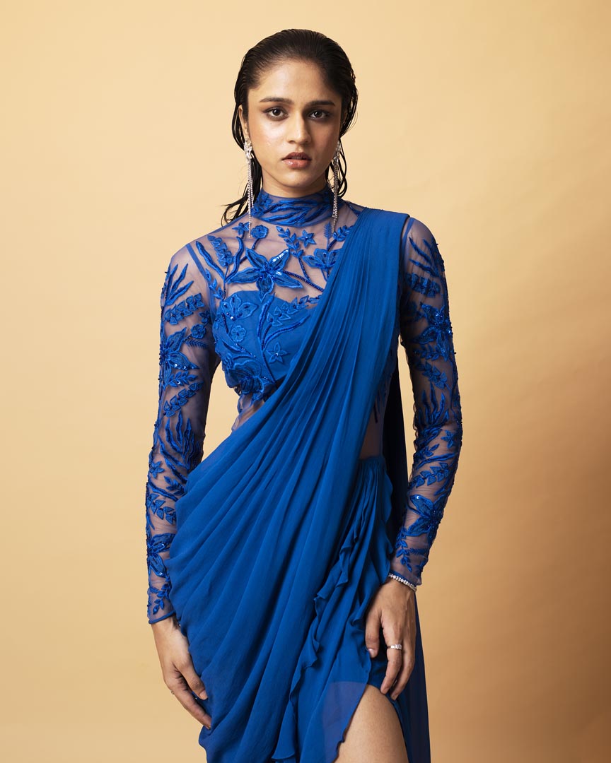 Cobalt Blue Vale Saree Gown
