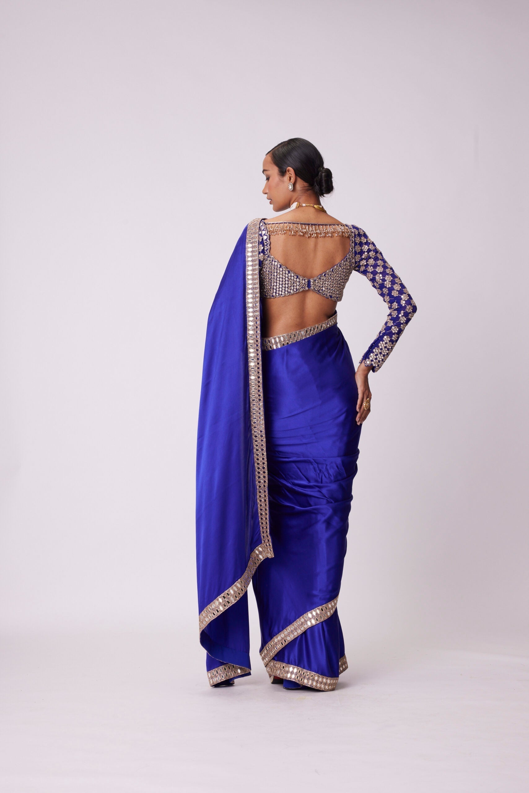 Image of PERSIAN  BLUE SATIN SAREE SET