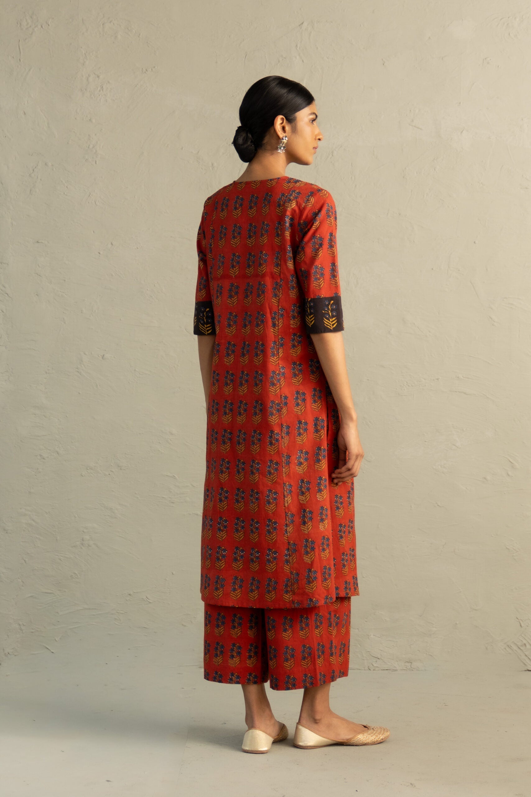 Red Phool Dori Hand Block Kurta Set