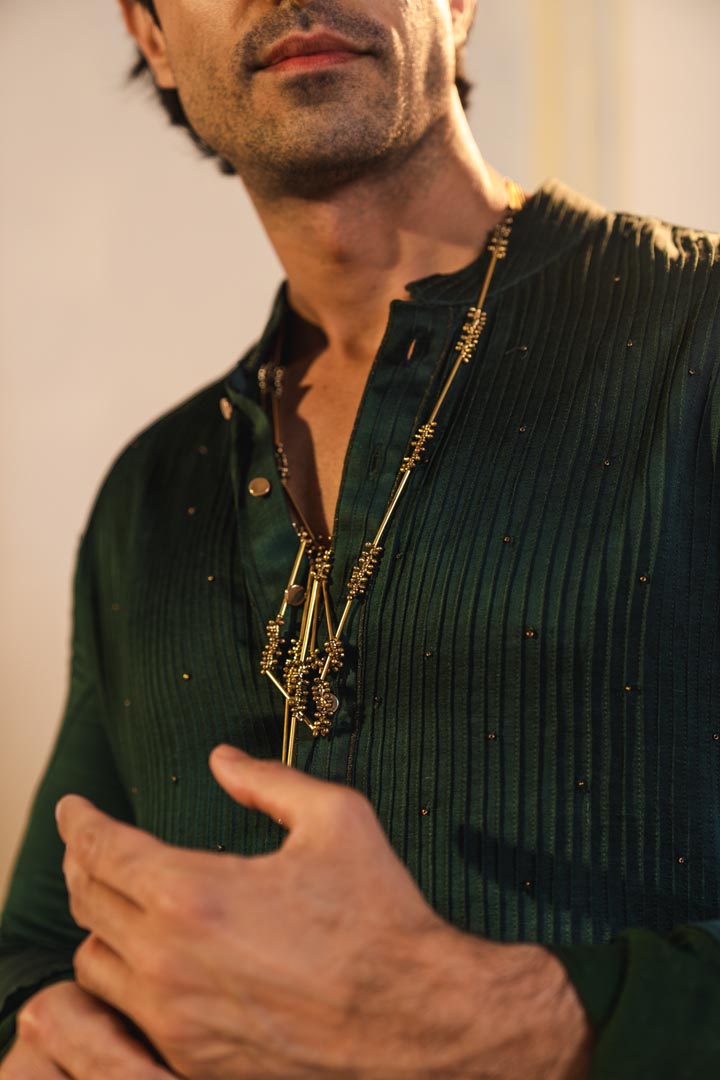 Forest green embroidered kurta set