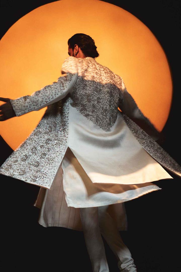 ethereal Rose Crème Zardosi dabka sherwani set