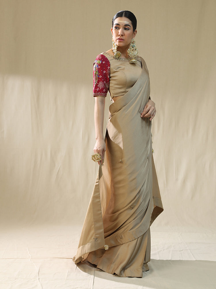 Golden Pre stitched saree