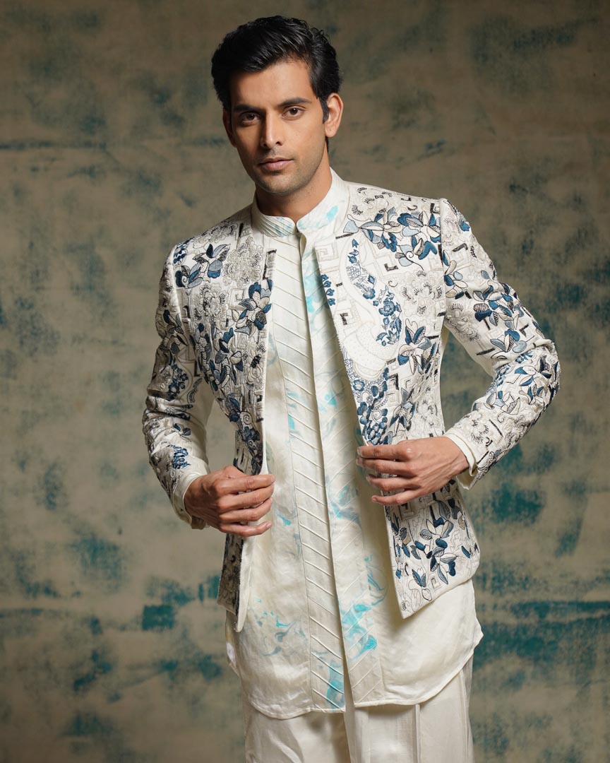 Ivory Embriodered Short Jacket Set