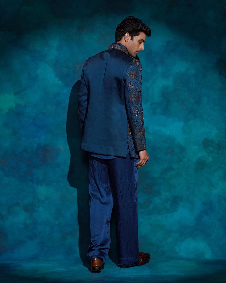 Teal and Ombre hand embroidered Short jacket set