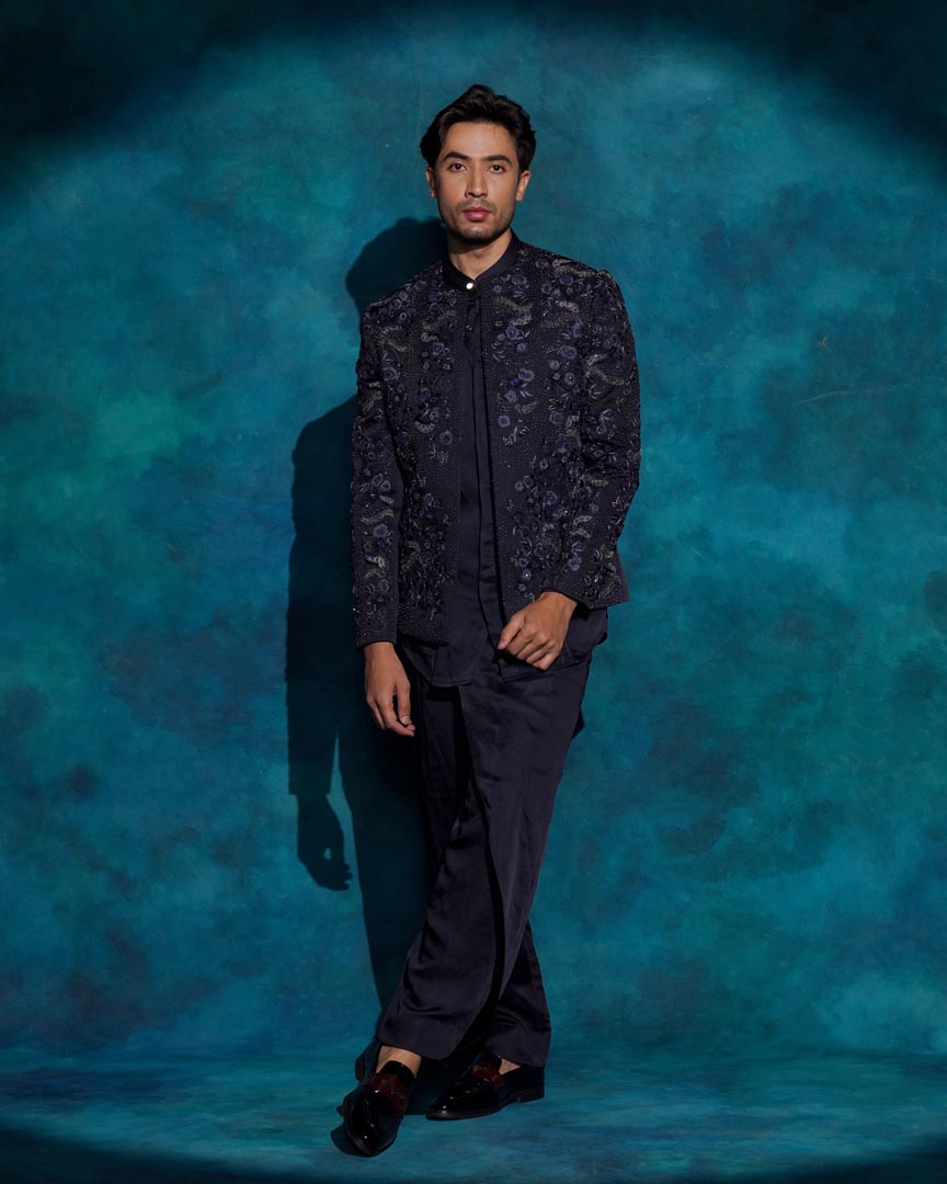 Midnight Blue floral embroidered set